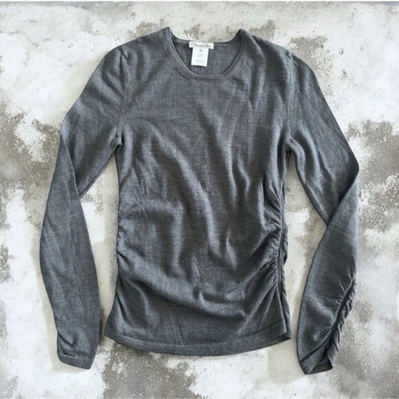 OSCAR DE LA RENTA Gray Cashmere Ruched Sweater Size XS - Picture 1 of 8